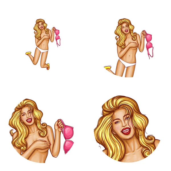 Vector Avatar Pop Art Chica Rubia Desnuda Chat Elemento Del — Vector de stock