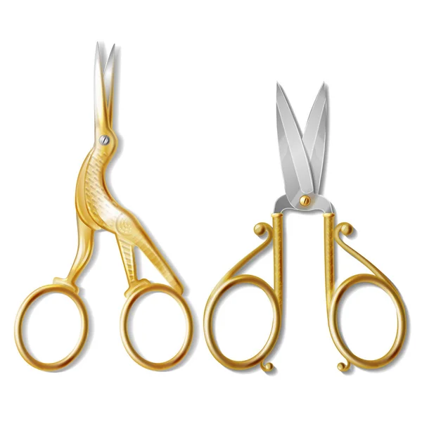 Vector Realistic Set Two Pairs Nail Scissors Professional Equipment Manicure — Stock Vector