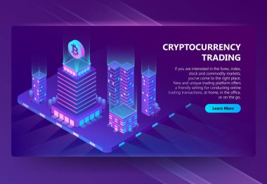 Cryptocurrency Ticaret için 3d izometrik sitesi vektör