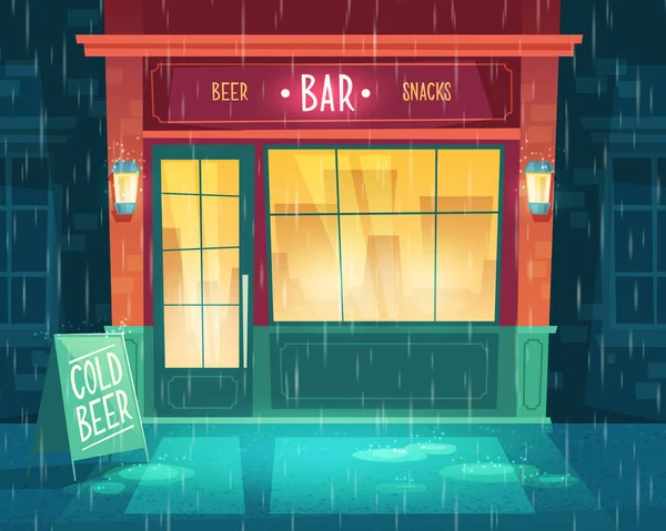 Vector bar escaparate, entrada con cerveza, aperitivos — Vector de stock