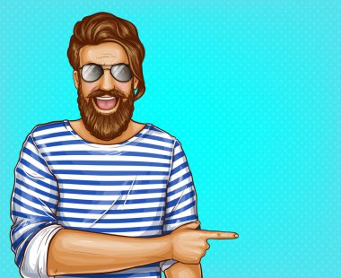 Vektör pop sanat kahverengi saçlı sakallı adam