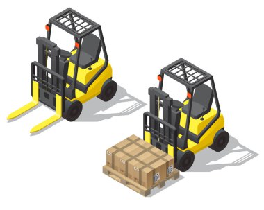 Depolama için 3D izometrik forklift vektör, depo