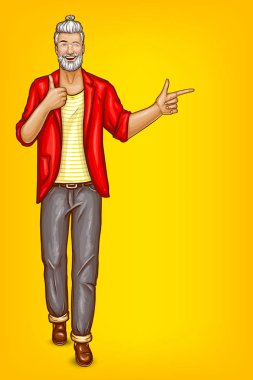 Vektör yaşlı adam, satış noktalarına hipster