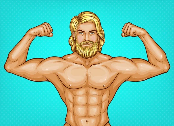 Векторный поп-арт голый бородатый спортсмен, спортсмен — стоковый вектор