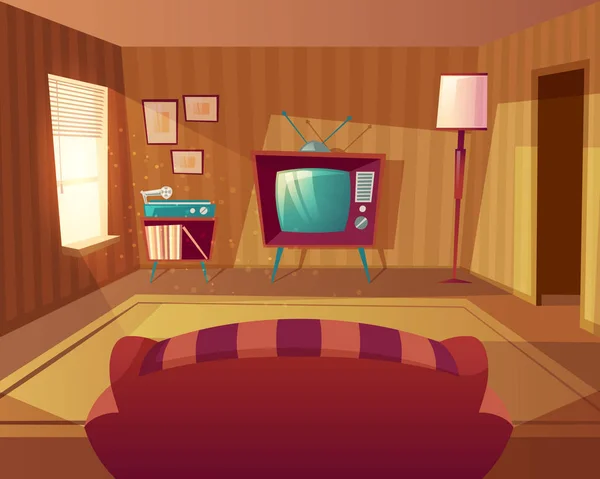 Vector cartoon woonkamer met sofa, Tv — Stockvector