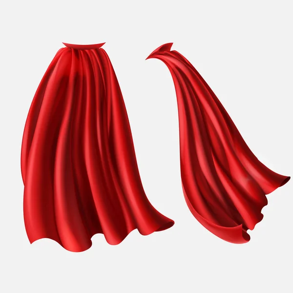 Векторный набор красных плащей, струящиеся шелковые ткани — стоковый вектор