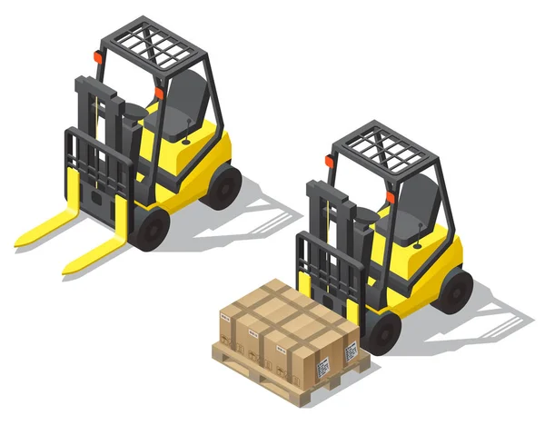 Vector 3d isometric forklift for storage, warehouse — Stock Vector