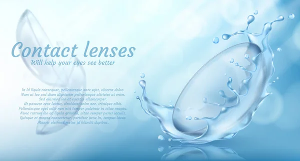 Vektor blaues Werbebanner mit Kontaktlinsen — Stockvektor