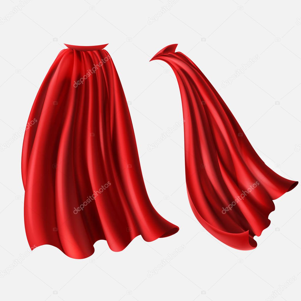 Vector set of red cloaks, flowing silk fabrics