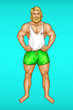 Vektör pop sakallı sanat sarışın atlet, sporcu