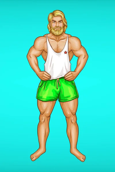 Vector pop art barbu blonde athlète, sportif — Image vectorielle