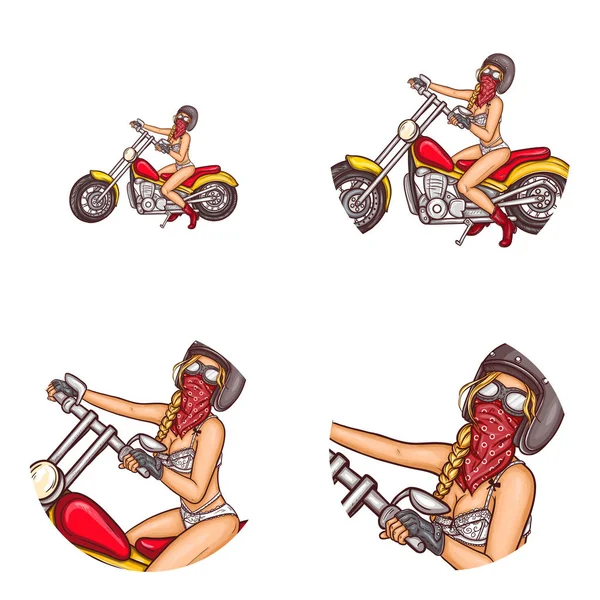 Vector motorista sexy chica pop arte avatar iconos — Archivo Imágenes Vectoriales