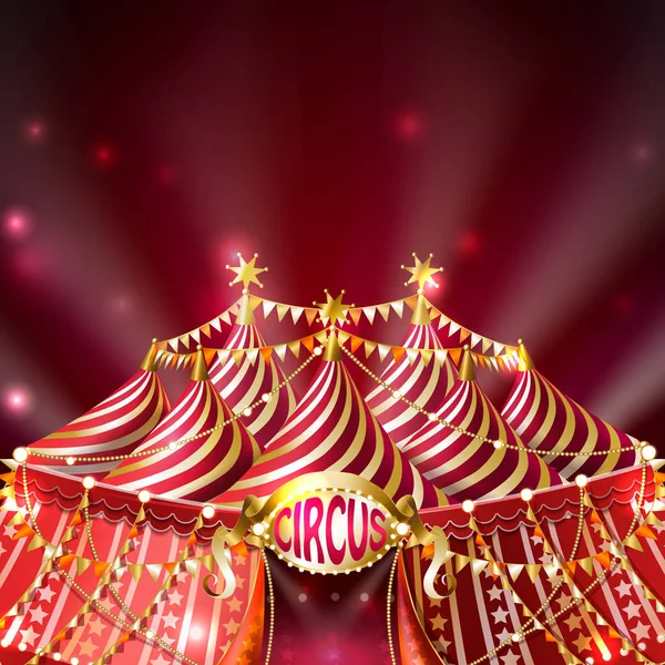 Векторный красный фон с полосатой цирковой палаткой — стоковый вектор
