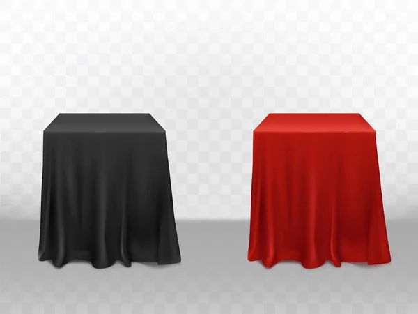 Vector 3d vermelho realista, toalha de mesa de seda preta —  Vetores de Stock