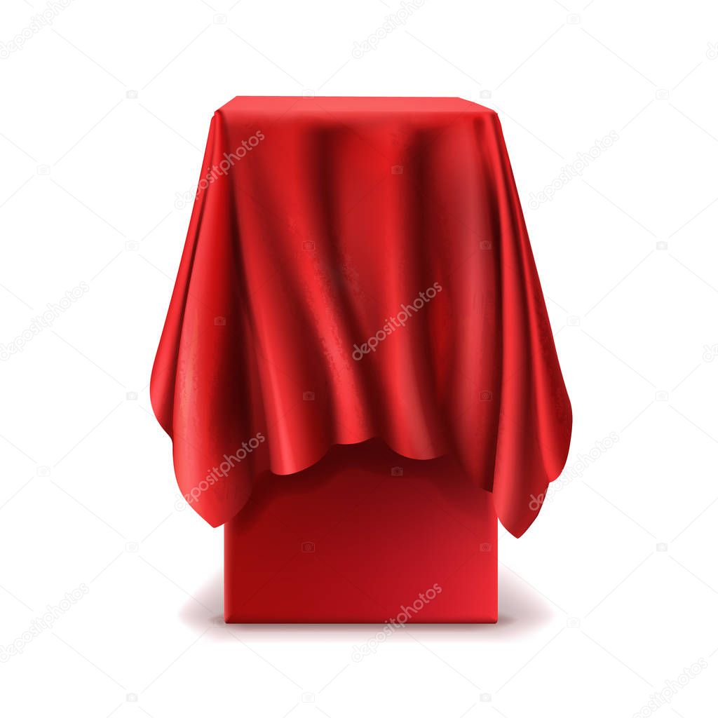 Vector realistic stand covered with red silk cloth