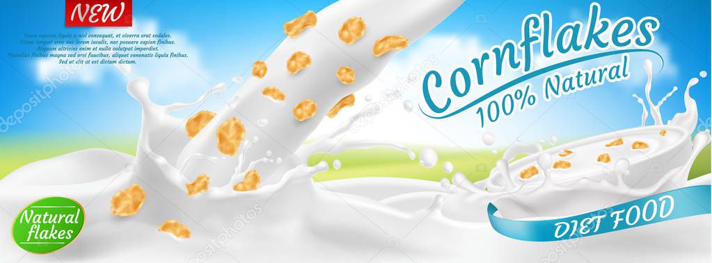 Vector package design of cornflakes in milk