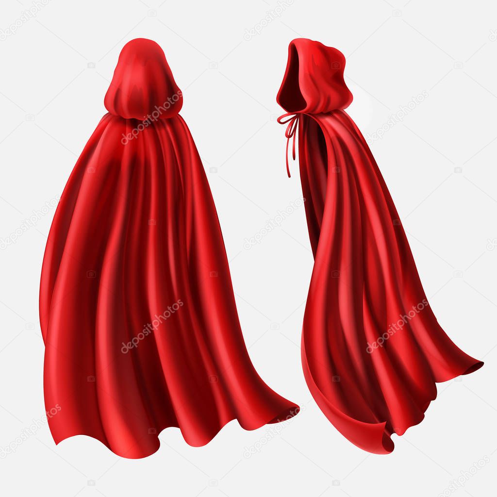 Vector set of red cloaks, flowing silk fabrics