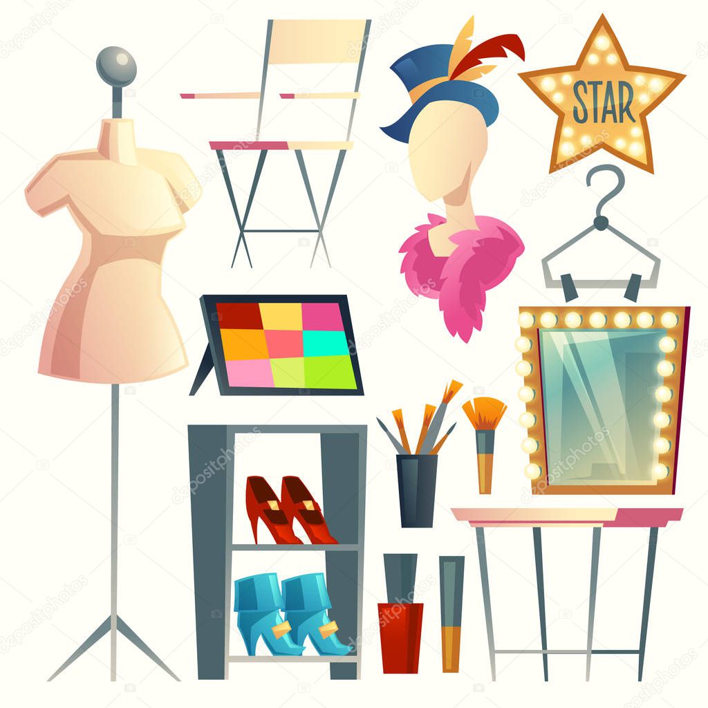 Vector cartoon dressing room collection for actress