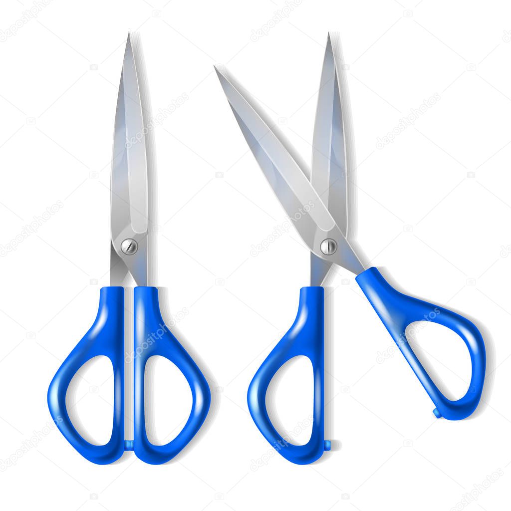 Vector realistic set of scissors with blue handles