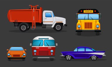 Vektör çizgi film cars - okul otobüsü, çöp kamyonu