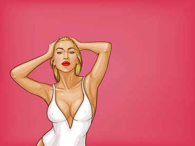 Vektör pop art kadın tek parça mayo