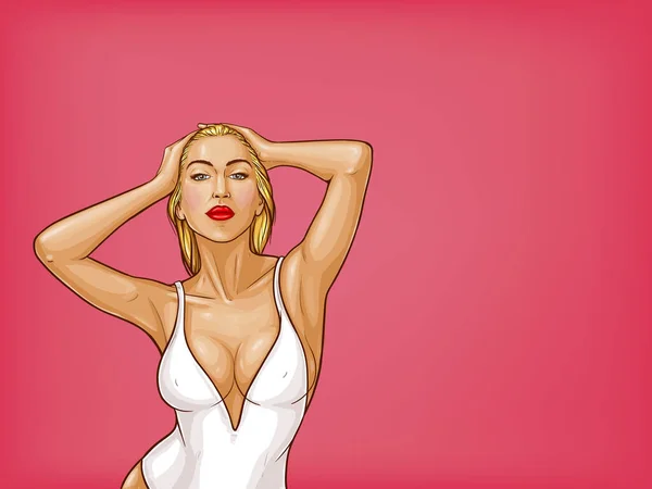 Vecteur pop art femme en maillot de bain une pièce — Image vectorielle