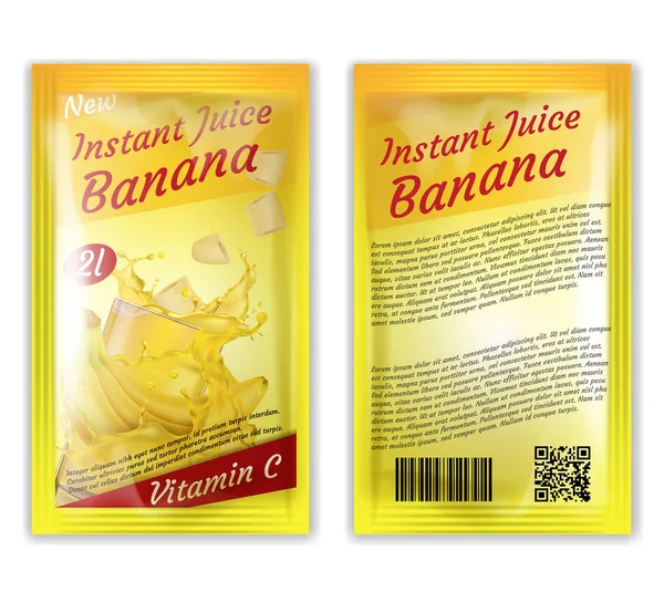 Vector 3d realista paquete de jugo de plátano instantáneo — Archivo Imágenes Vectoriales