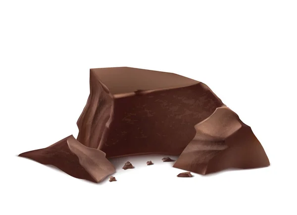 Vector 3d peças de chocolate marrom realista, fragmentos — Vetor de Stock