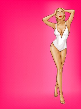 Vektör pop art kadın tek parça mayo