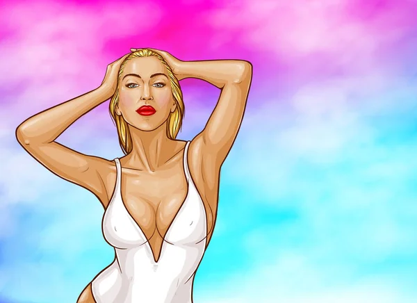 Vektor Pop Art Frau im einteiligen Badeanzug — Stockvektor