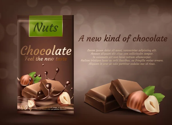 Bannière vectorielle de chocolat au lait aux noisettes — Image vectorielle