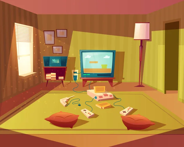 Interior de desenho animado vetorial de sala de jogos para crianças — Vetor de Stock