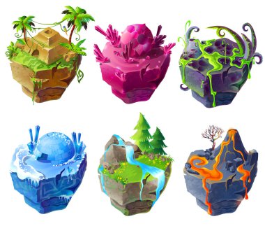 Vektör izometrik 3d fantezi Adası set oyun tasarımı