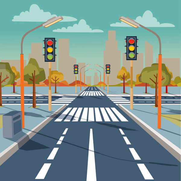 Vector city crossroad with traffic lights