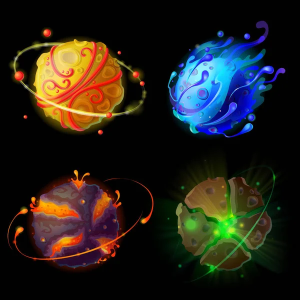 Vector planetas de dibujos animados para el conjunto de diseño del juego — Archivo Imágenes Vectoriales