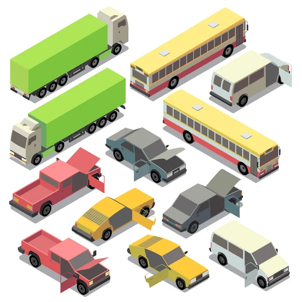 Réparation isométrique vectorielle de transport urbain, location de voiture — Image vectorielle