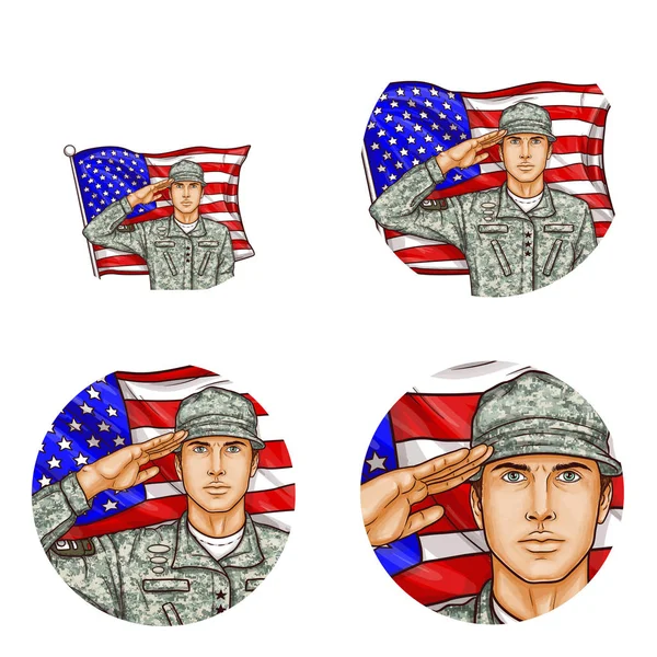 Vector nosotros bandera saludo soldado pop arte avatar icono — Archivo Imágenes Vectoriales