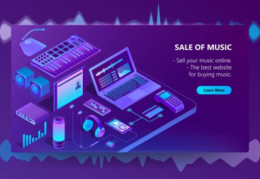 3D izometrik e-ticaret sitesi müzik vektör