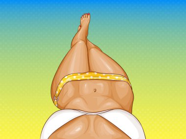 Vektör pop art kadın bikini, plajda seksi kız