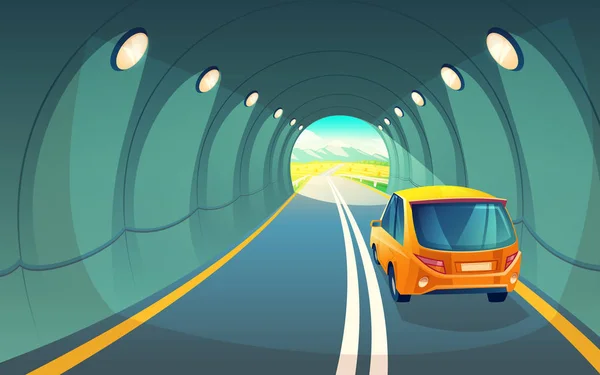 Vector tunnel met auto, snelweg voor voertuig — Stockvector