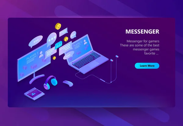Vektor-Website-Vorlage für Messenger, Online-Chat — Stockvektor