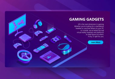 Oyun gadget'lar izometrik kavramı arka plan vektör