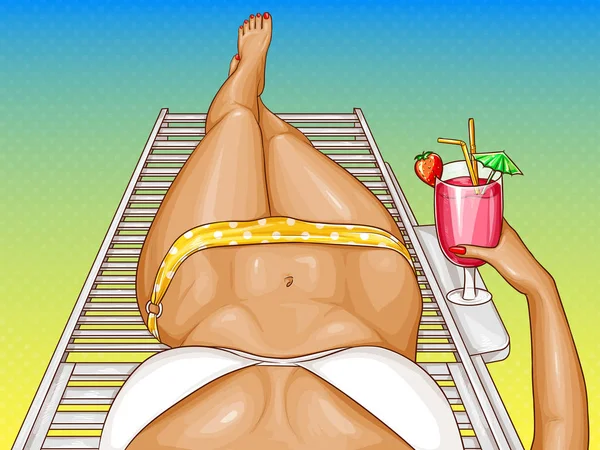 Vector pop arte sexy mujer relajante en la playa — Archivo Imágenes Vectoriales