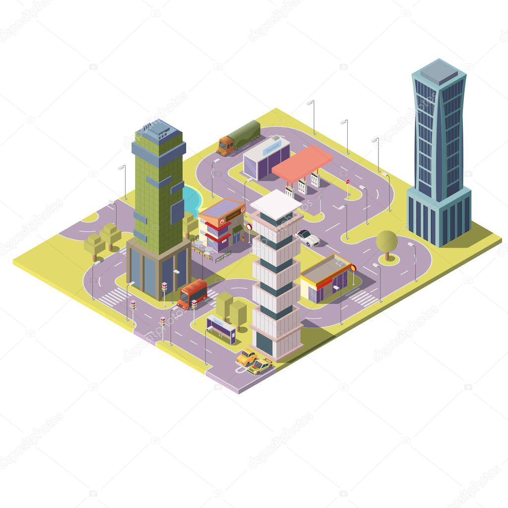 Vector 3d isometric megapolis, city. Urban landscape