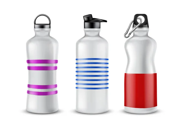 Conjunto vectorial de botellas deportivas de plástico para bebidas — Vector de stock