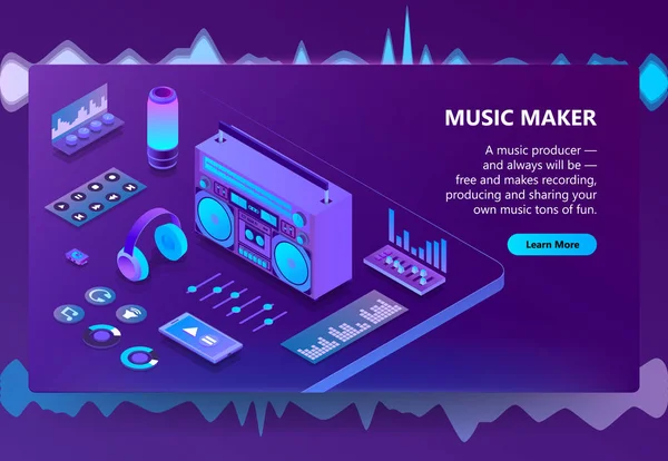 Ilustração do vetor de produção musical e gravação —  Vetores de Stock