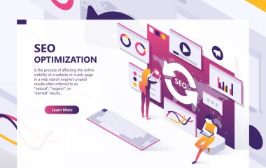 SEO Optimizasyon vektör izometrik kavramı afiş