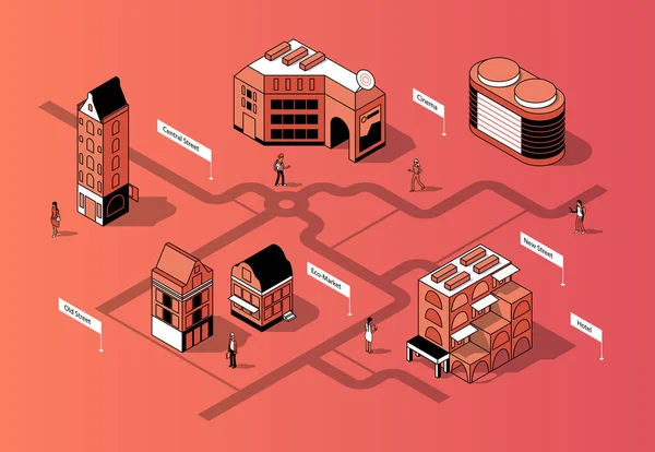 Vector 3d centro de la ciudad isométrica. Mapa urbano — Archivo Imágenes Vectoriales