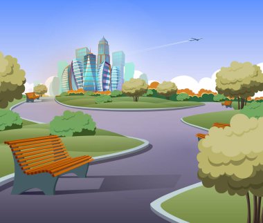 Vektör yeşil bir park alanı ile şehir içinde ağaçlar