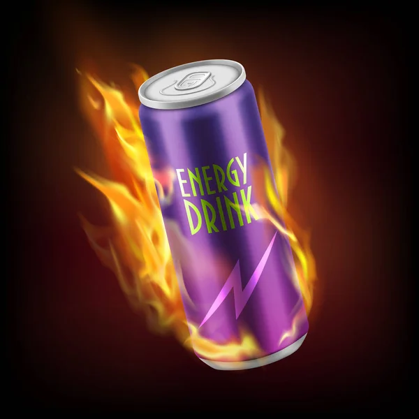 Vektor-Aluminiumdose mit Energy Drink in Flammen — Stockvektor